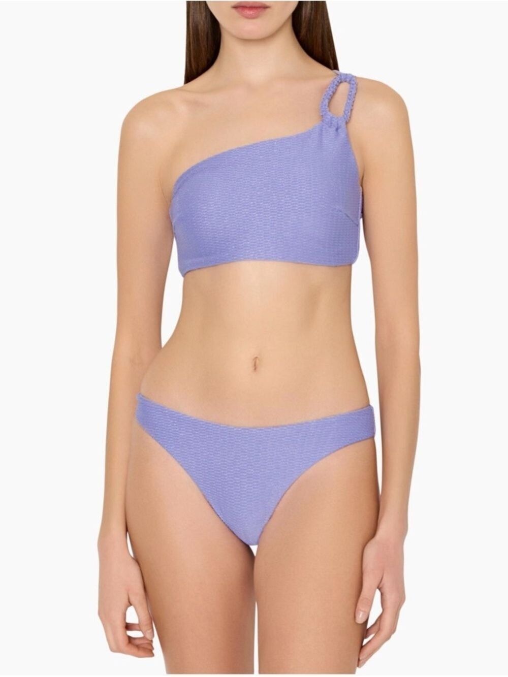 Milly Cabana Shimmer Texture Margot Bikini Swimsuit Set Top & Bottom Purple Sz L